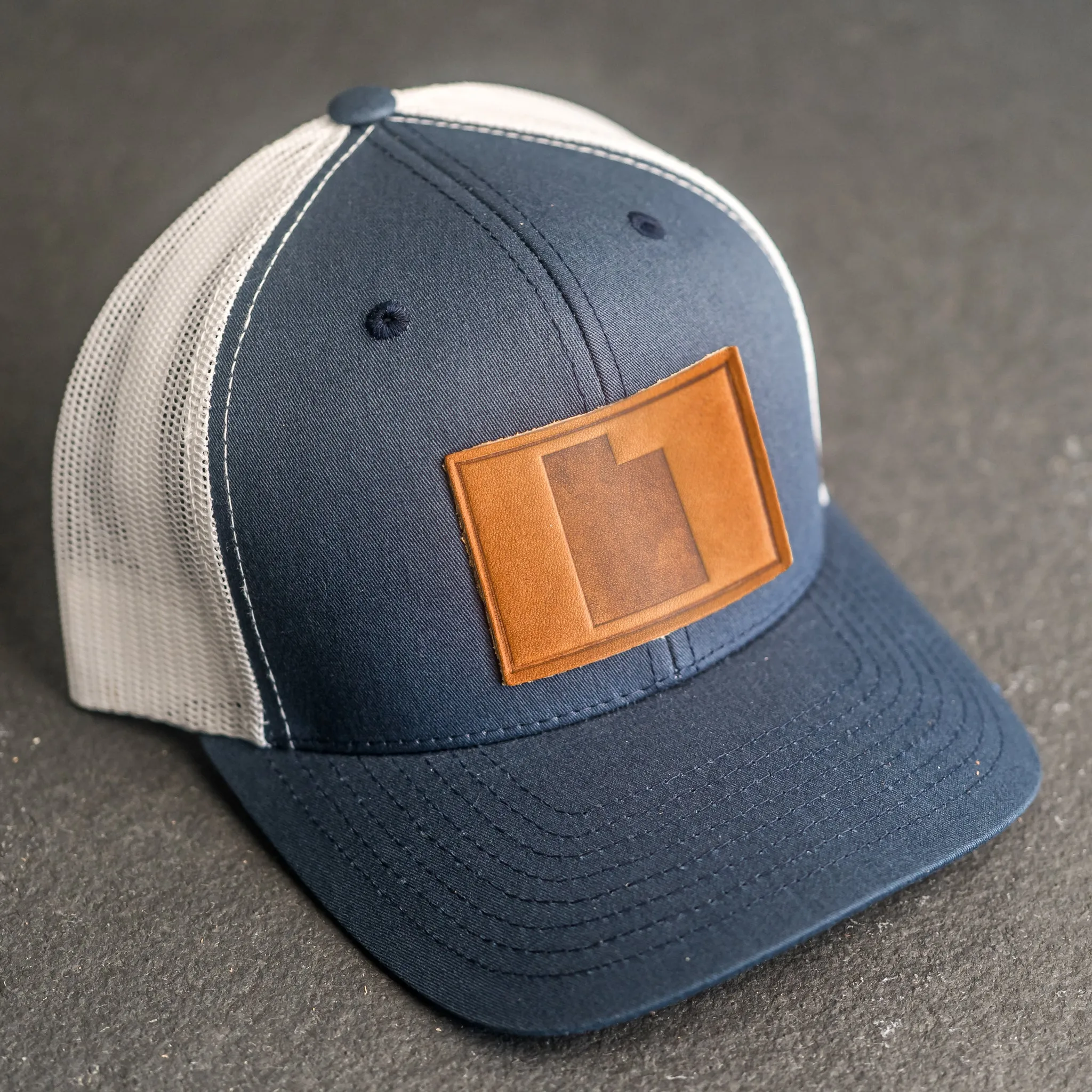 Leather Patch Trucker Style Hat - Utah Stamp