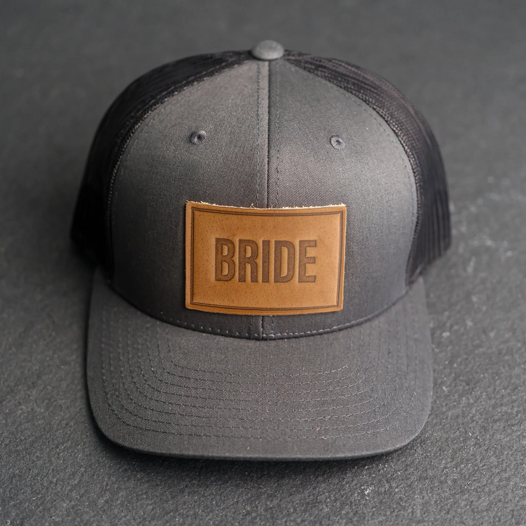 Leather Patch Trucker Style Hats - Bride and Groom (block)