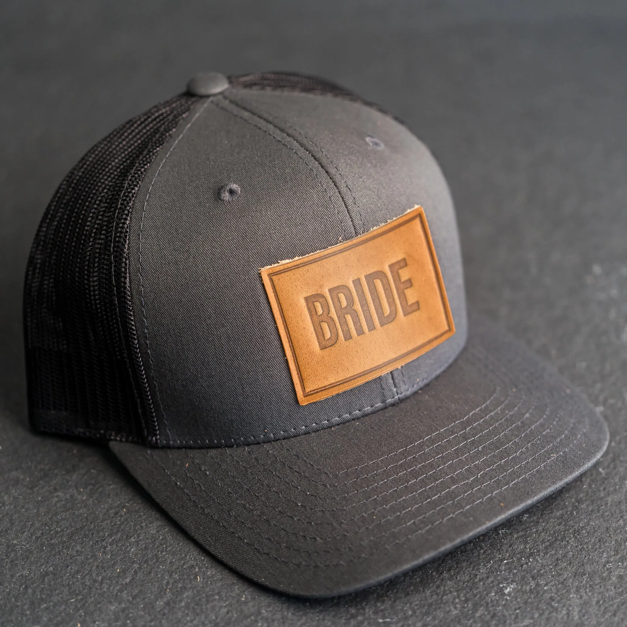 Leather Patch Trucker Style Hats - Bride and Groom (block)