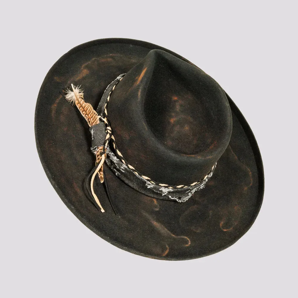 Lenny | Mens Distressed Wool Felt Teardrop Wide Brim Fedora Hat