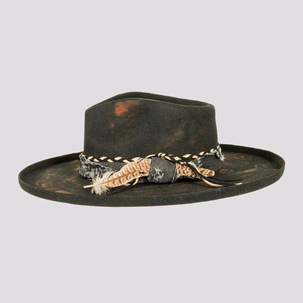 Lenny | Mens Distressed Wool Felt Teardrop Wide Brim Fedora Hat