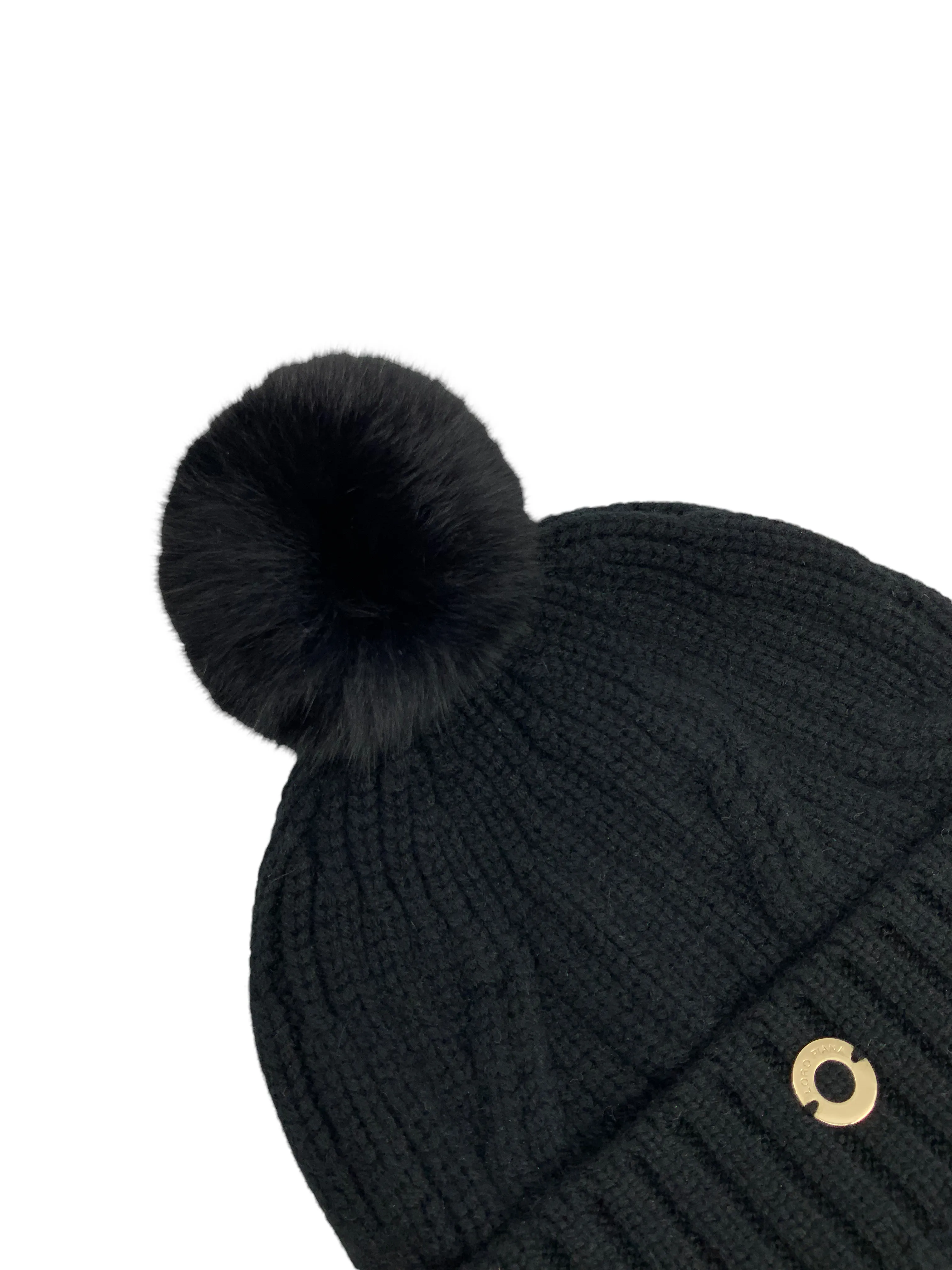 Luxurious Loro Piana Baby Cashmere Beanie Hat with Chinchilla Pompon