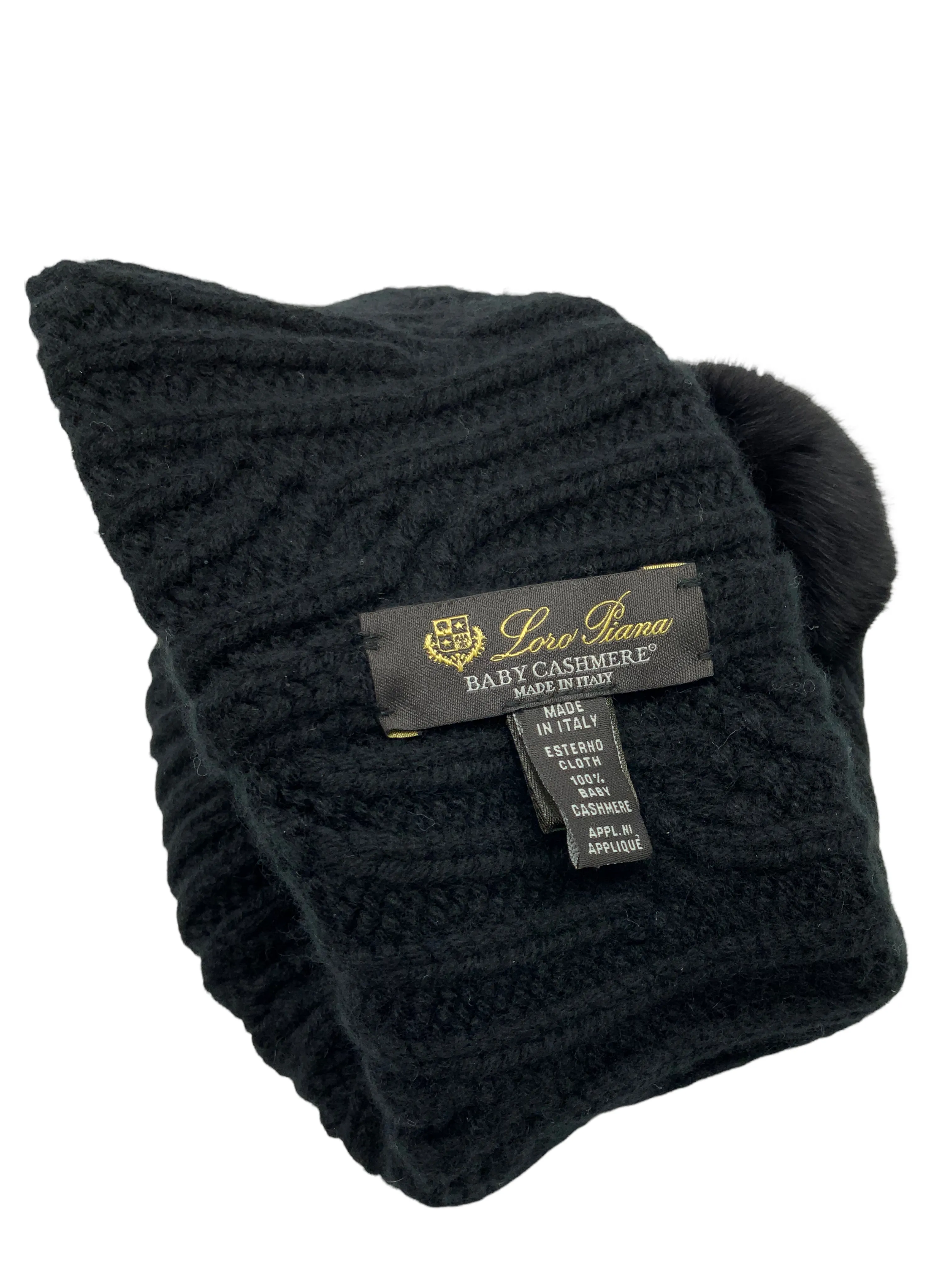 Luxurious Loro Piana Baby Cashmere Beanie Hat with Chinchilla Pompon