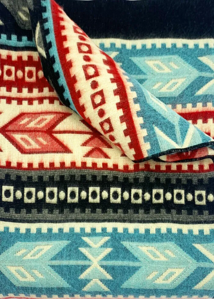 Mashpi - Baby Alpaca Blanket - Extra Large - Aztec Southwest Pattern - Turquoise