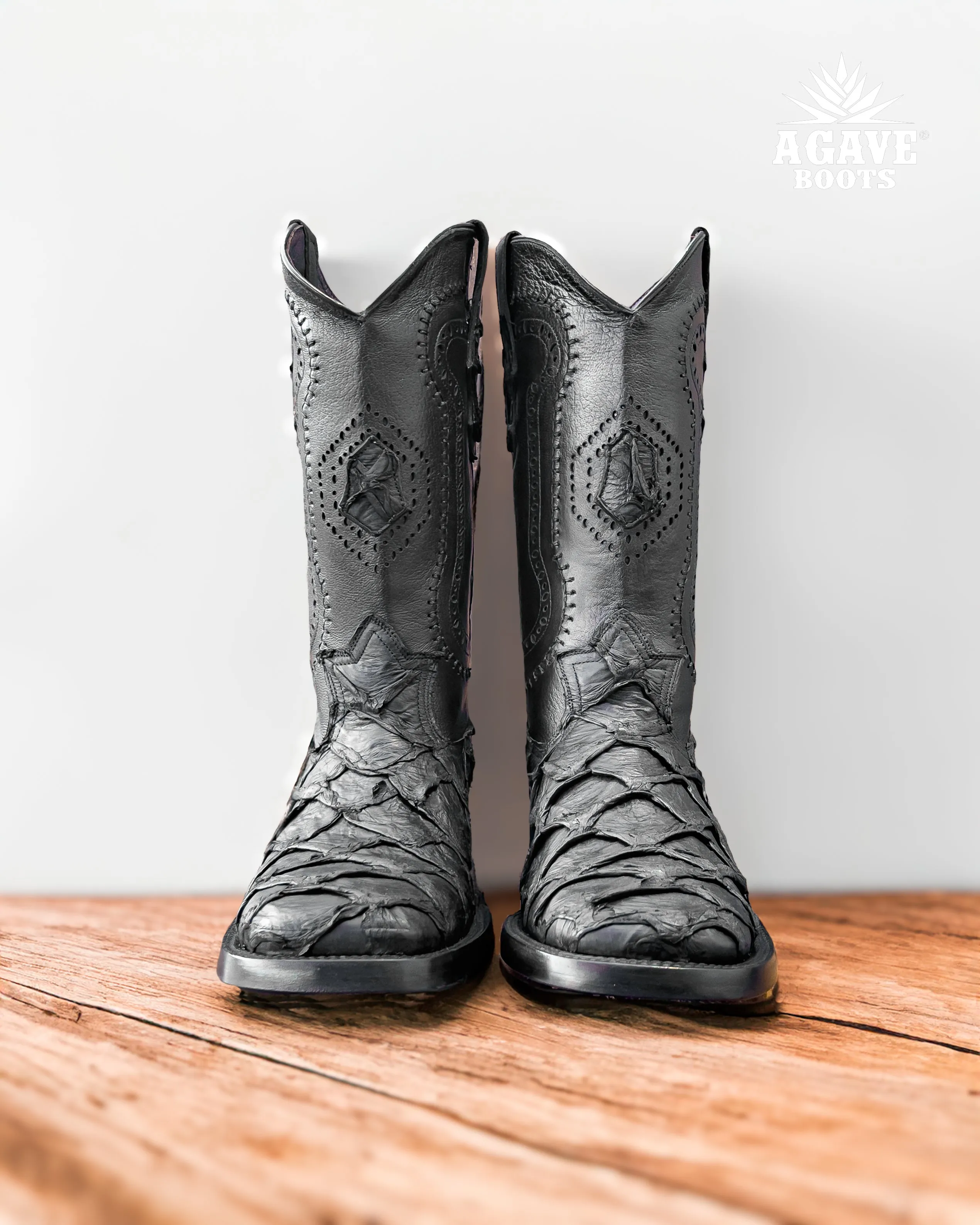 MATTE BLACK BASS GENUINE | MEN SQUARE TOE WESTERN COWBOY BOOTS