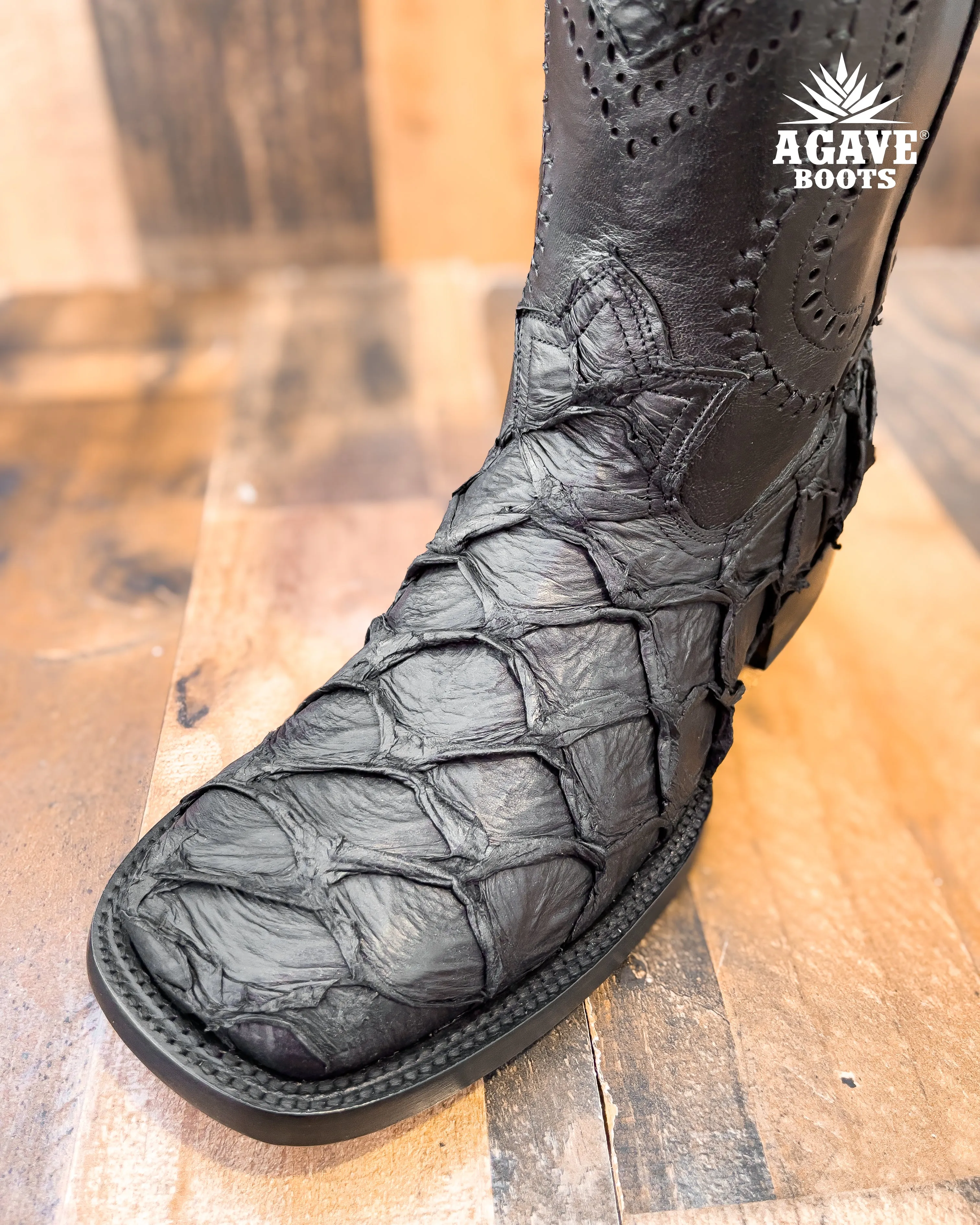 MATTE BLACK BASS GENUINE | MEN SQUARE TOE WESTERN COWBOY BOOTS