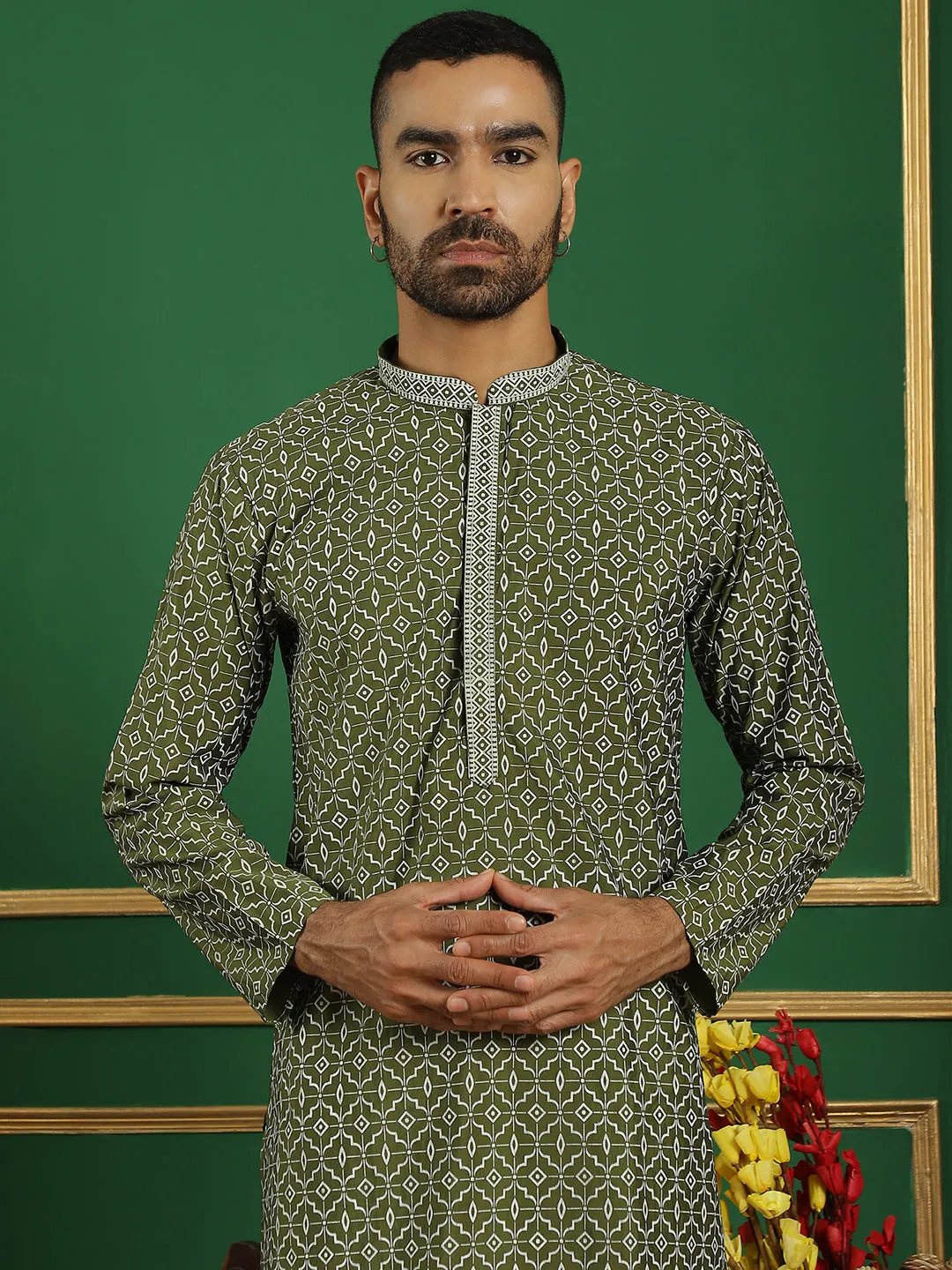 Men'S Geometric Printed Kurta With Pyjama