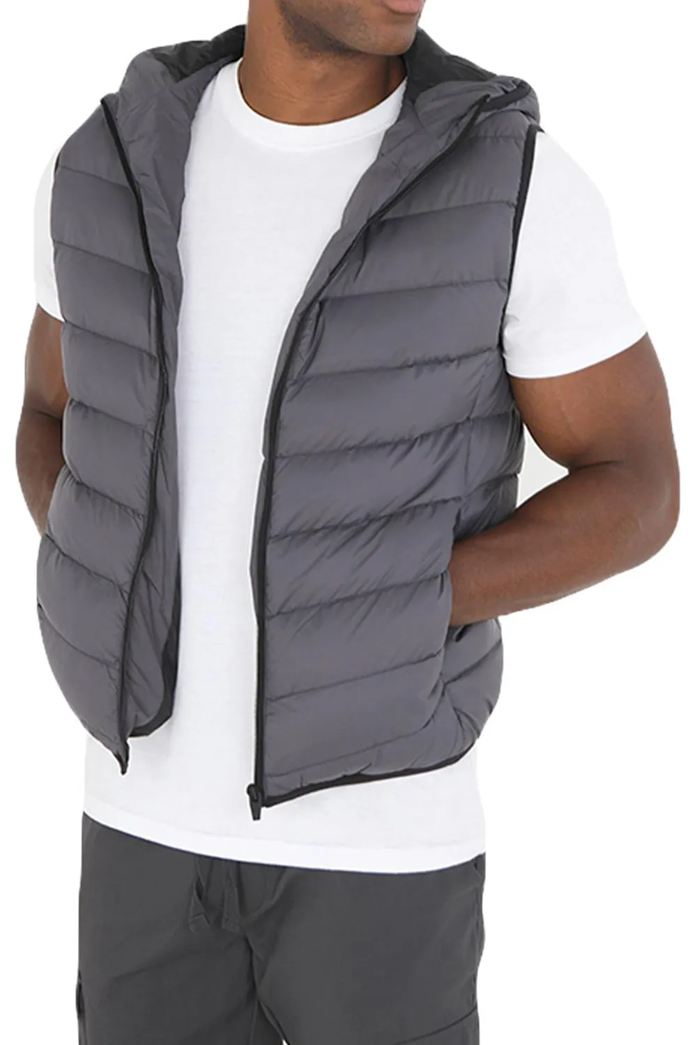 Mens Hooded Sleeveless Padded Puffer Jacket