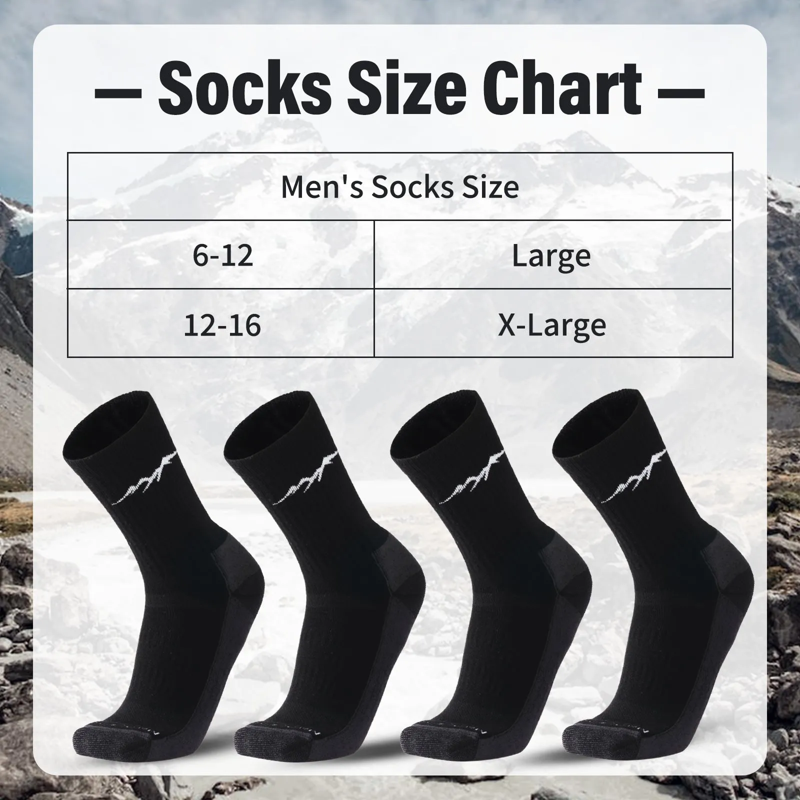 Men's Merino Hike Crew Socks Black Grey - 4 Pairs