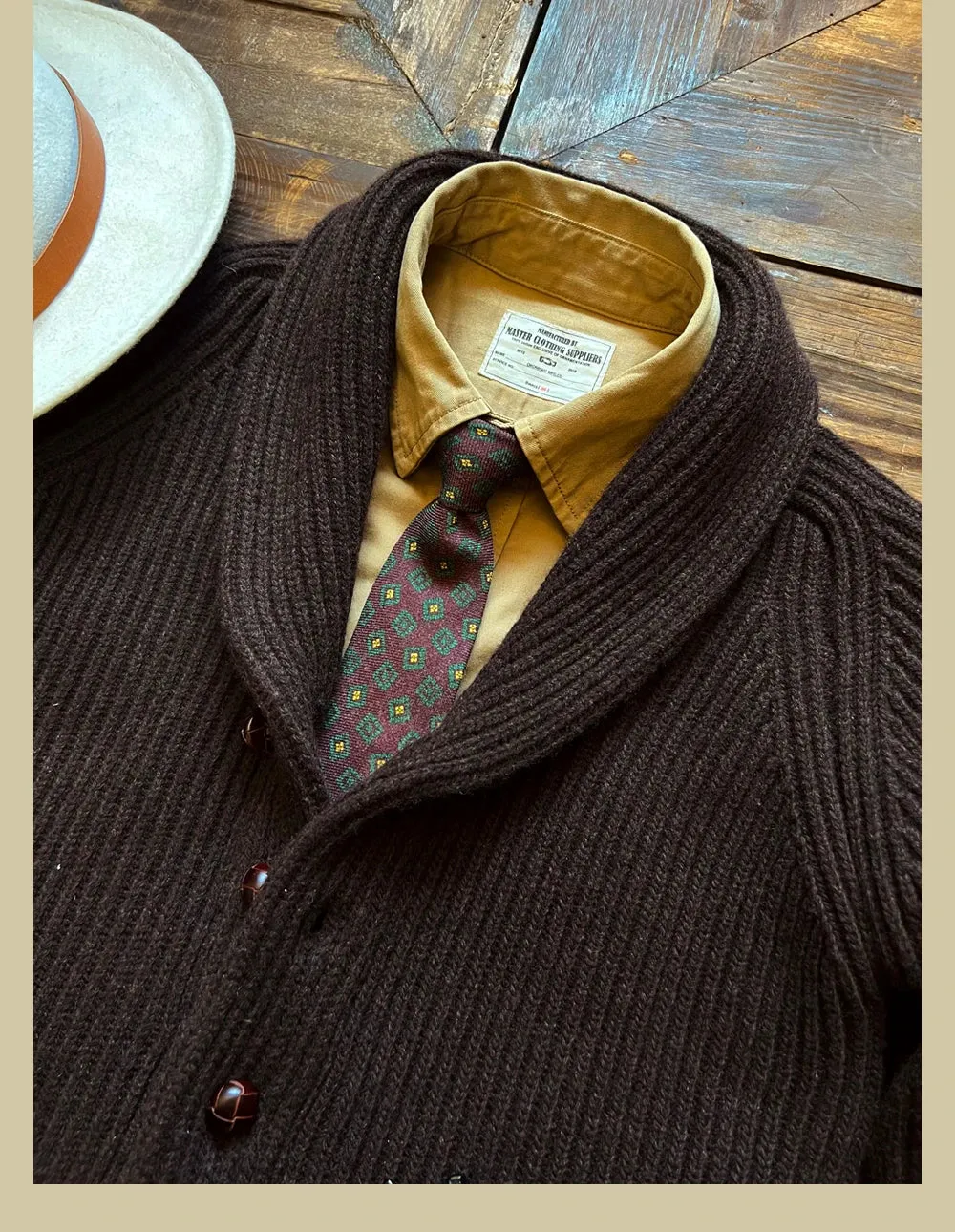 Men's Wool Cardigan Sweater with Shawl Collar - England Style