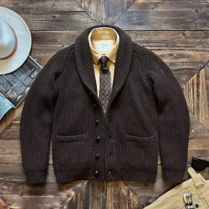 Men's Wool Cardigan Sweater with Shawl Collar - England Style