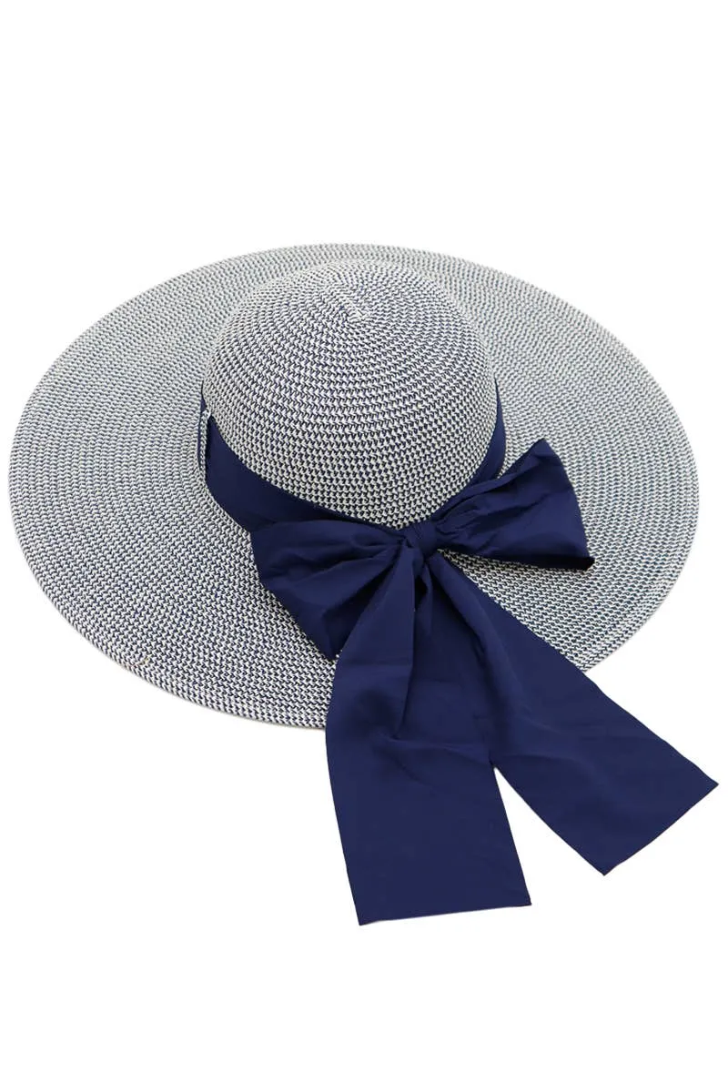 Mixed Grain Straw Satin Ribbon Wide Floppy Sun Hat