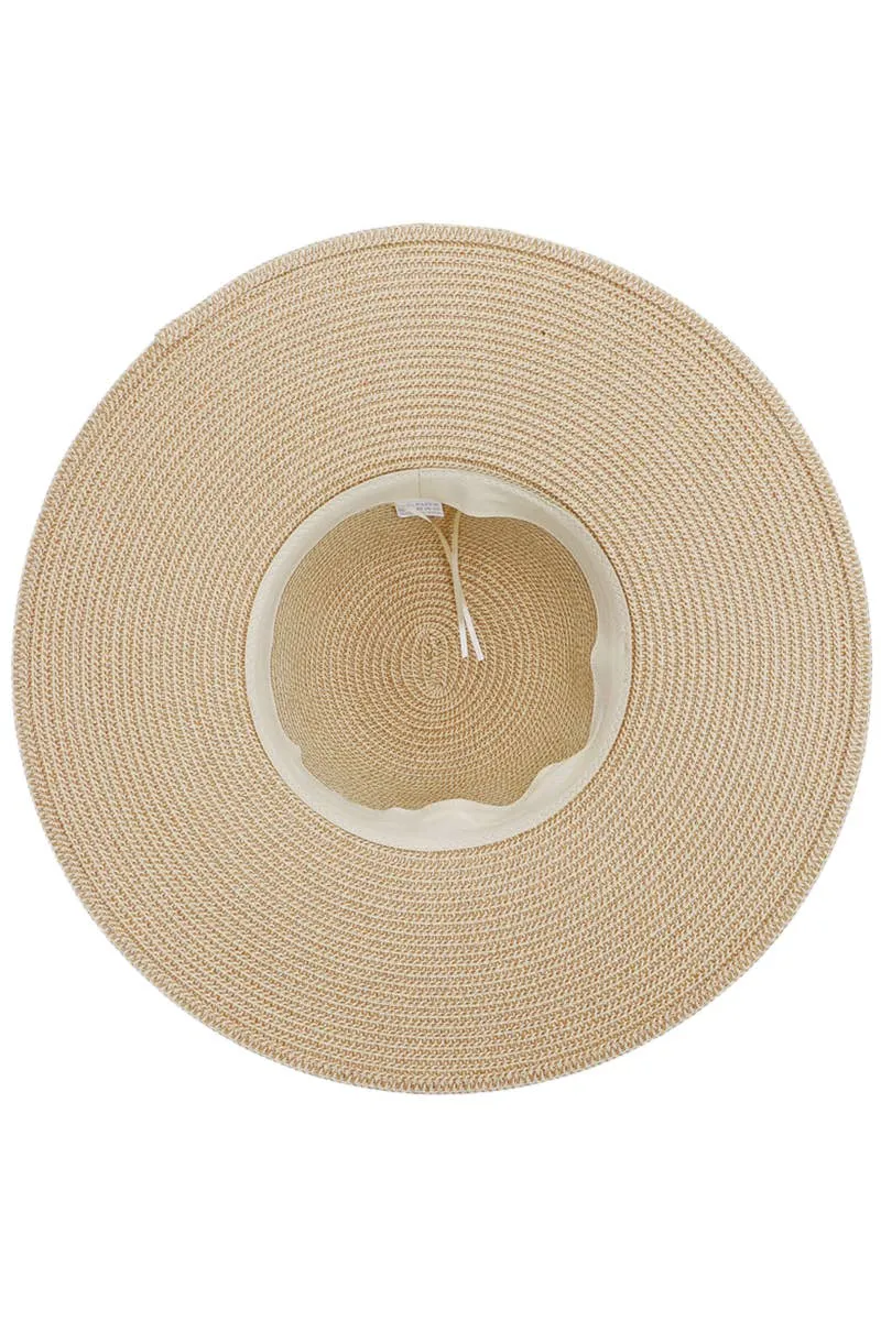 Mixed Grain Straw Satin Ribbon Wide Floppy Sun Hat