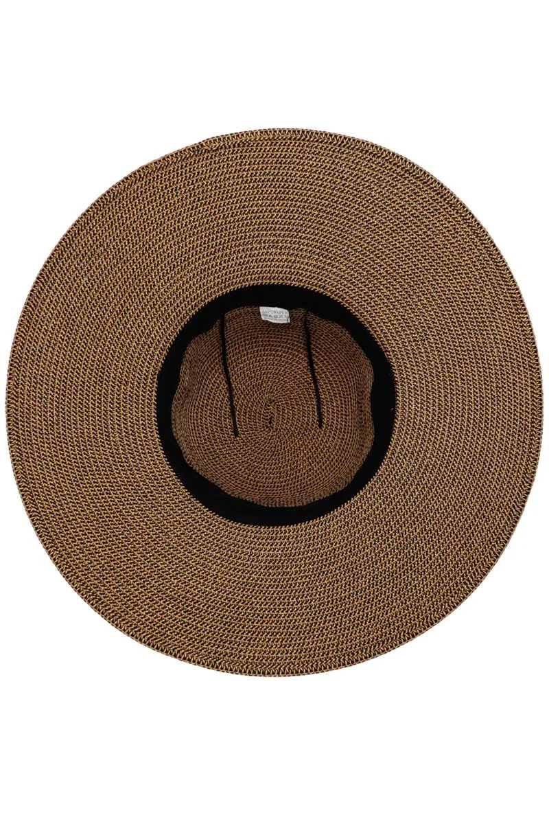 Mixed Grain Straw Satin Ribbon Wide Floppy Sun Hat