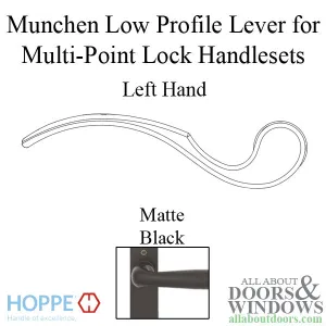 Munchen Low-Profile Lever Handle for Left Handed Multipoint Lock Handlesets - Matte Black