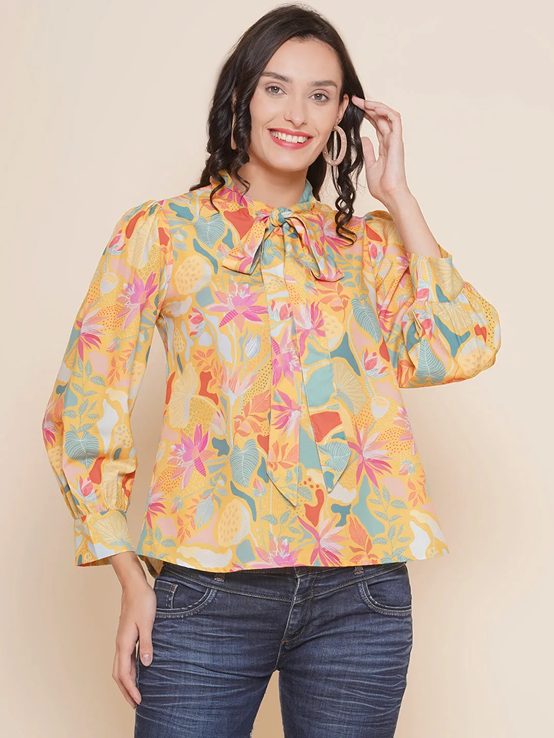 Mustard Yellow Floral Printed Top