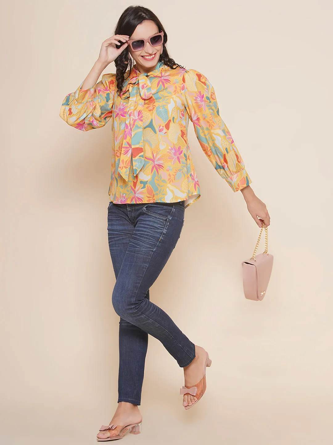 Mustard Yellow Floral Printed Top