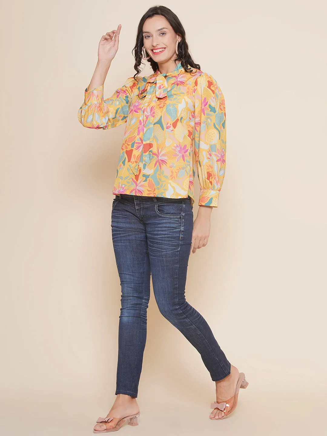 Mustard Yellow Floral Printed Top