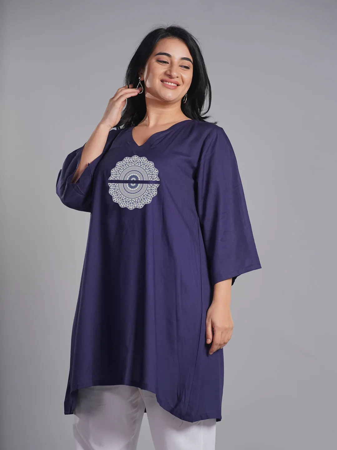 Navy Rayon Kurti - Chakravue