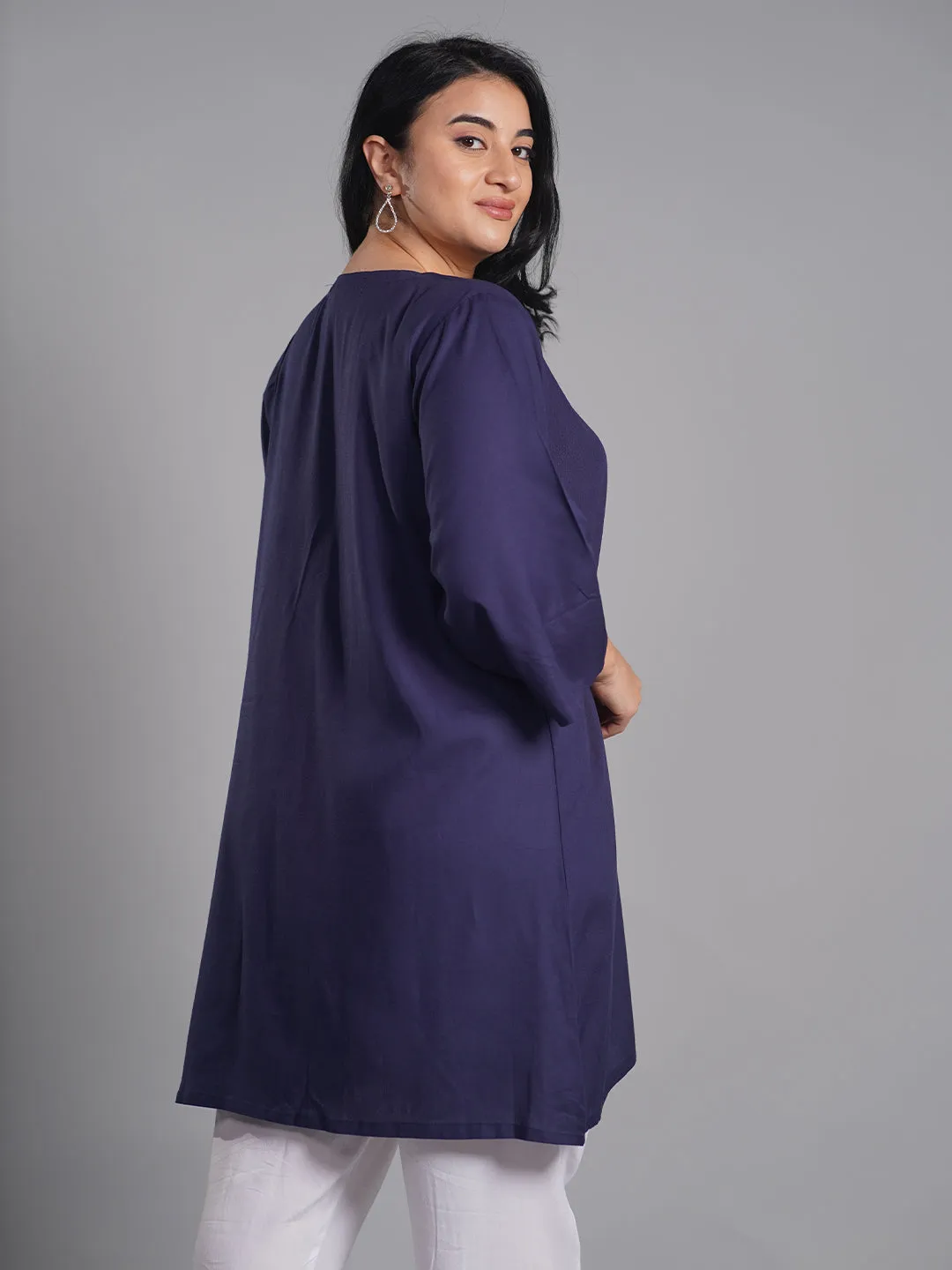 Navy Rayon Kurti - Chakravue