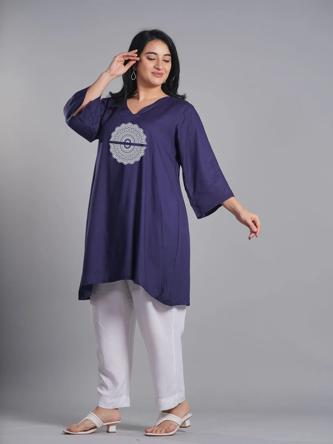 Navy Rayon Kurti - Chakravue