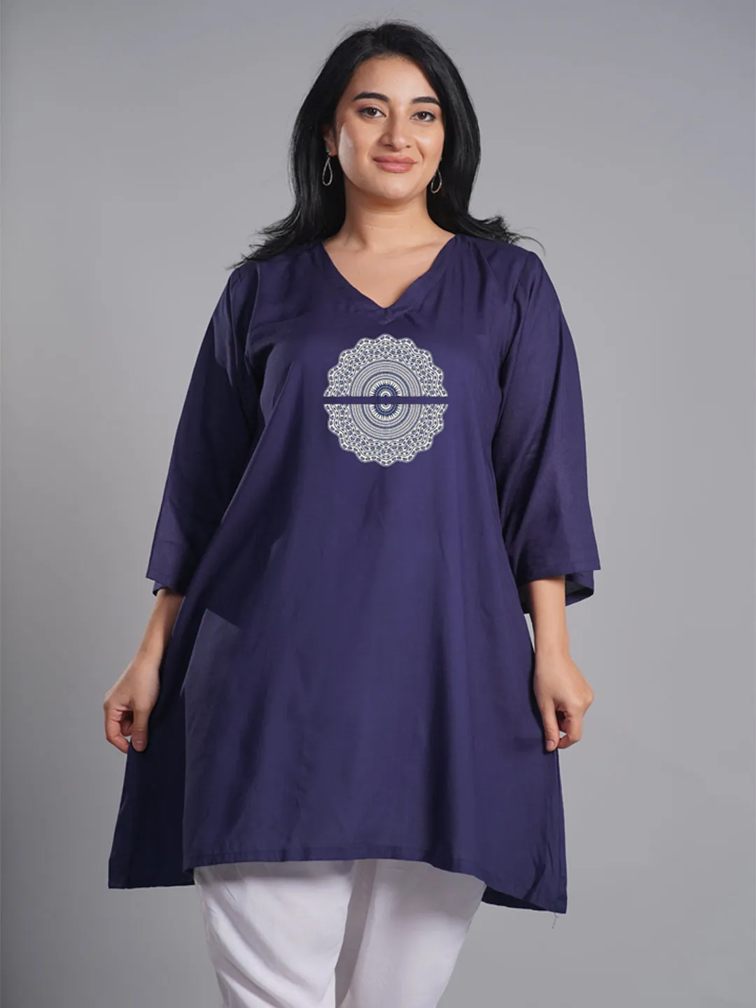 Navy Rayon Kurti - Chakravue