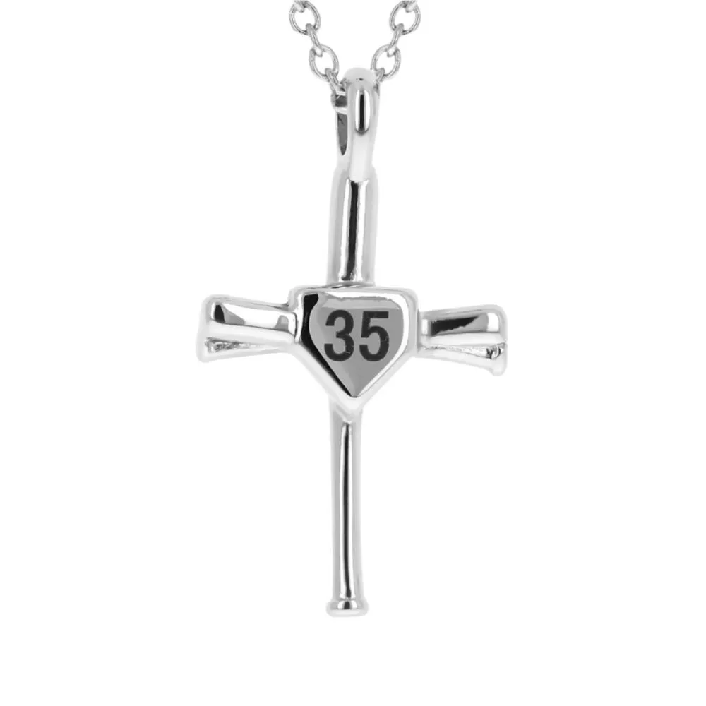 Numbered Baseball Bat Cross Necklace | Stainless Steel