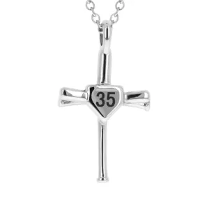 Numbered Baseball Bat Cross Necklace | Stainless Steel