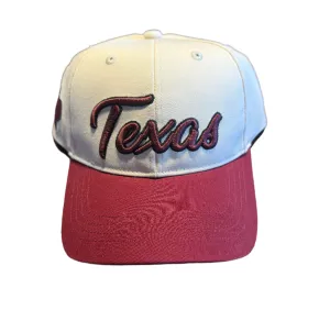 Off White & Maroon Texas Script Hat