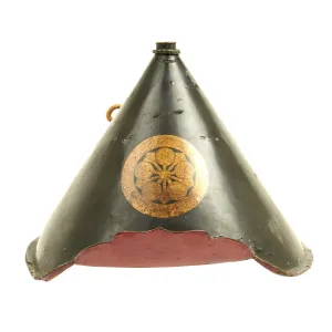 Original Japanese 19th Century Lacquered Jingasa Helmet with Family Crest and Tassel c.1850