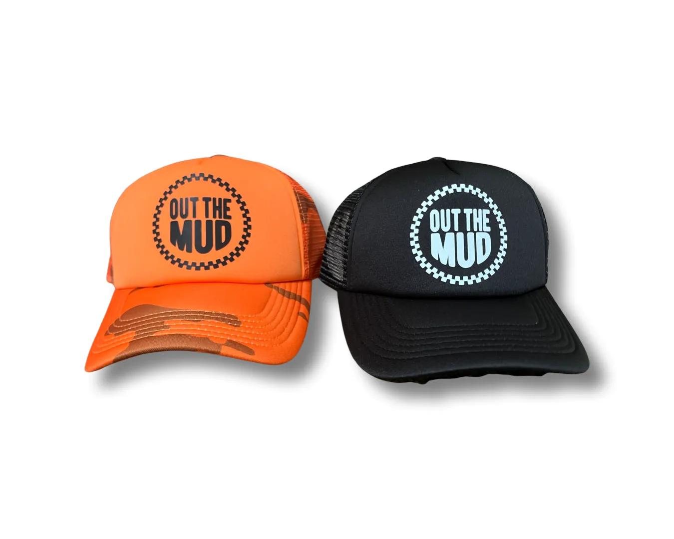 Out the mud trucker hat black & orange