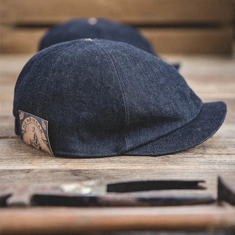 Oversized Men's Denim Newsboy Caps - Casual Vintage Flat Cap