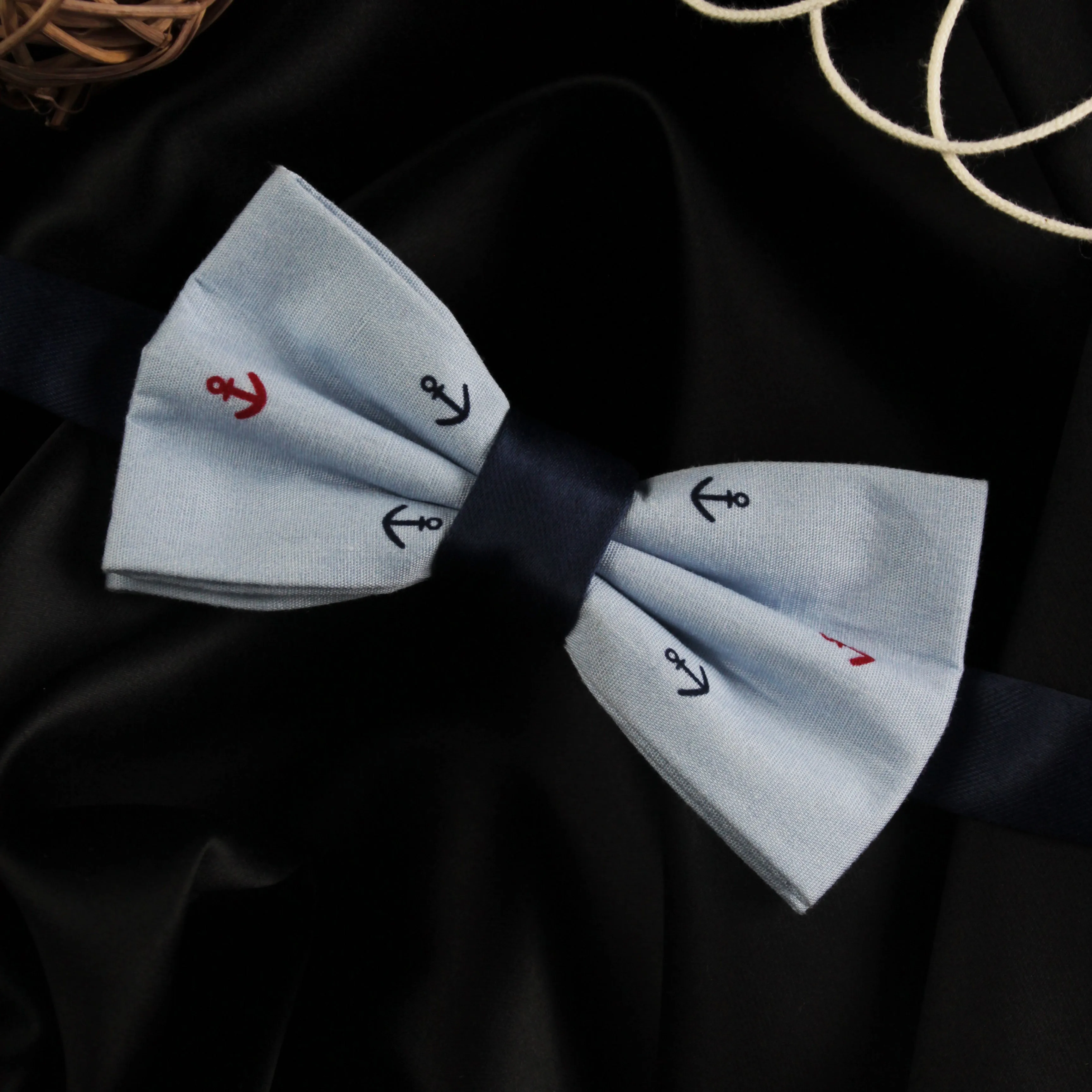 Peluche Anchor Print Sky blue Bow Tie For Men