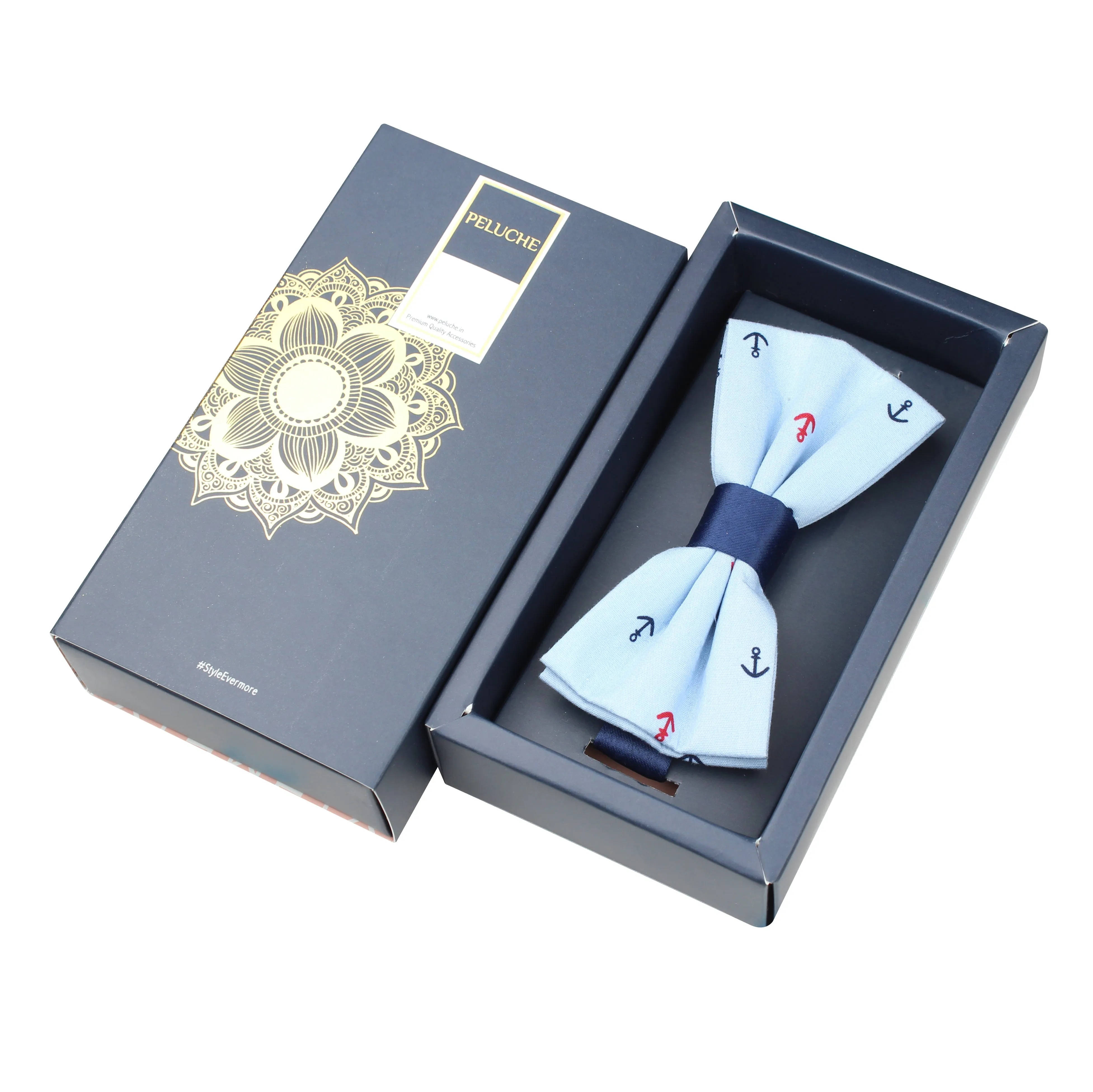 Peluche Anchor Print Sky blue Bow Tie For Men