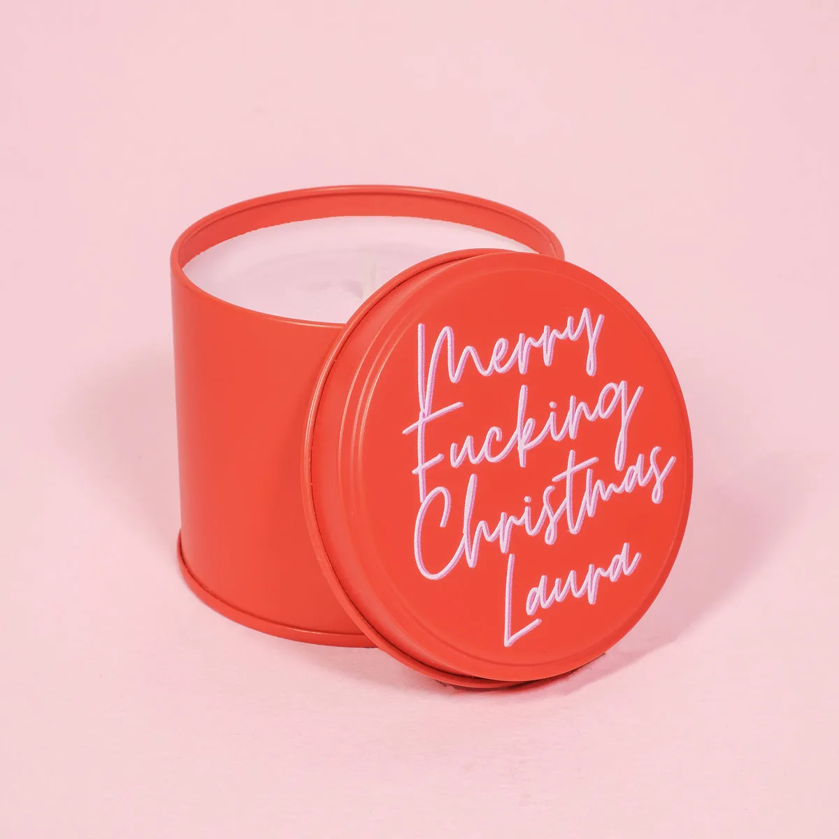 Personalised Merry Fucking Christmas Red Tin Candle