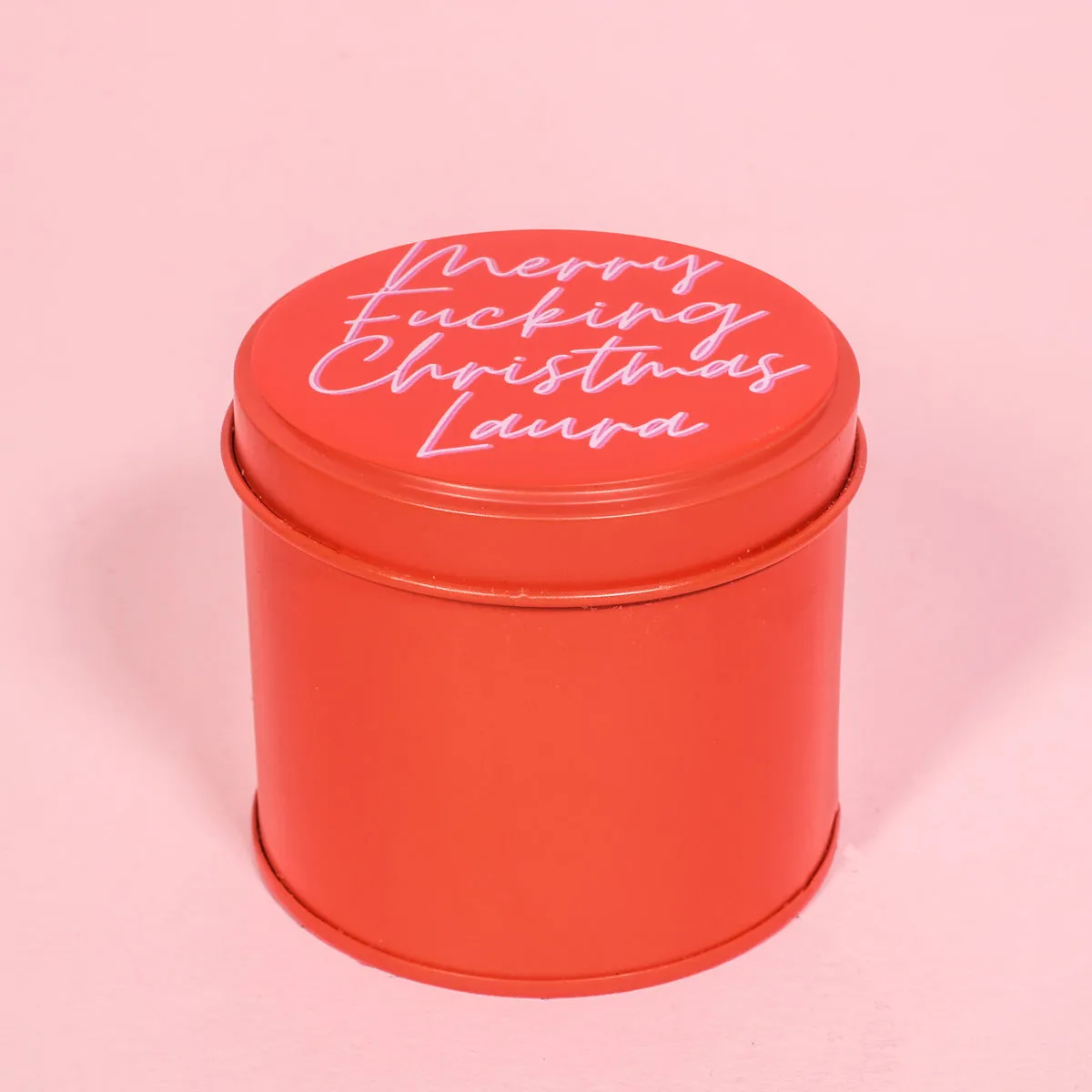 Personalised Merry Fucking Christmas Red Tin Candle