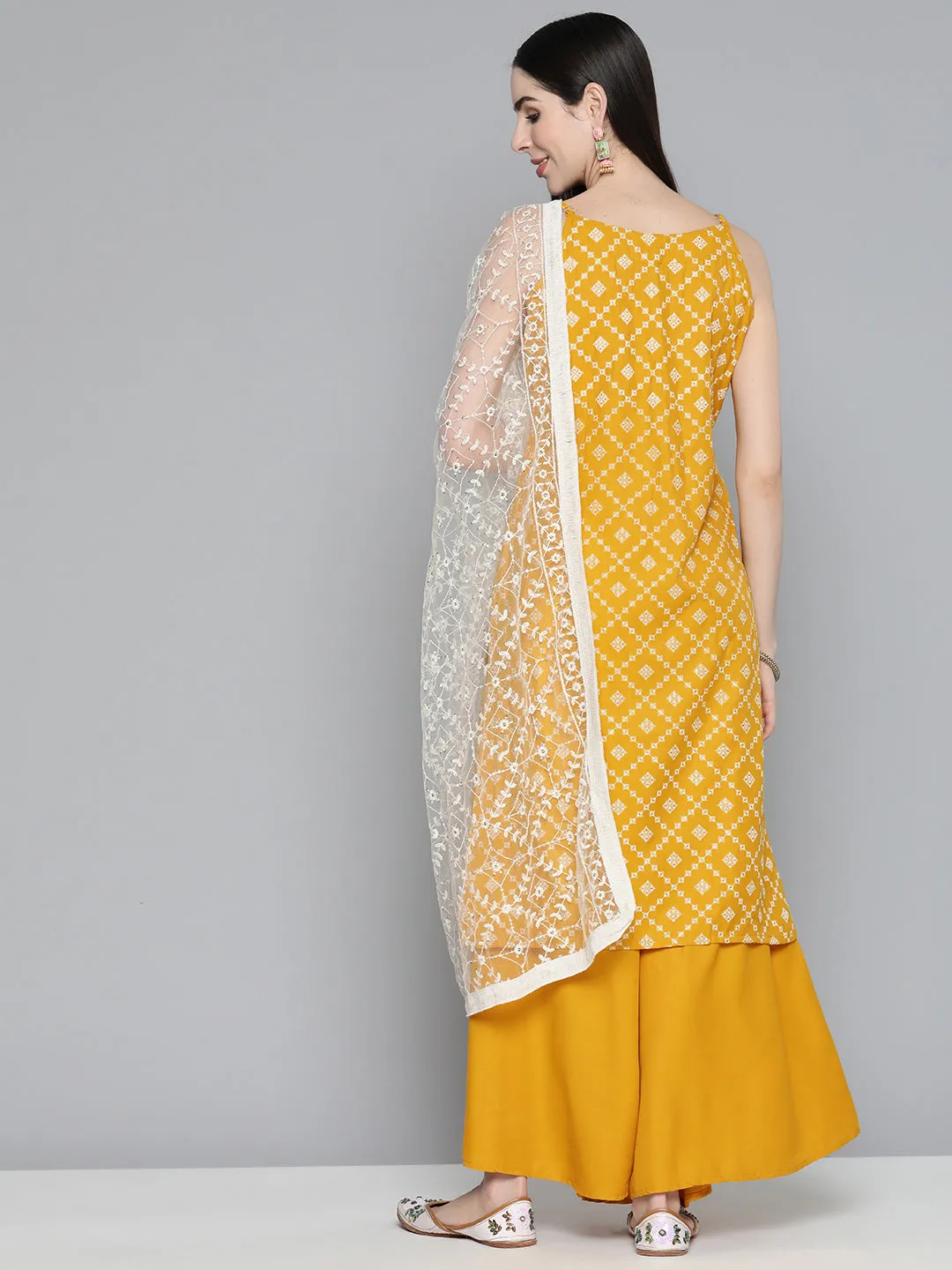 Printed Kurta With Palazzos & With Chikankari Dupatta