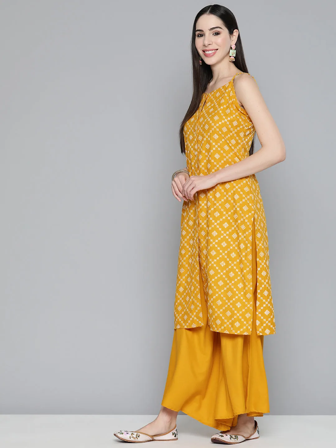 Printed Kurta With Palazzos & With Chikankari Dupatta