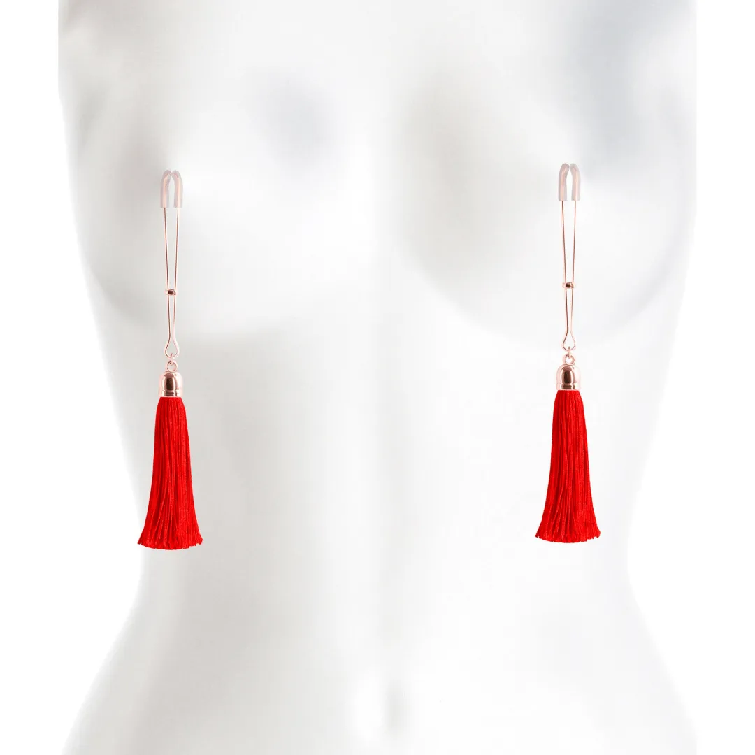 Red & Gold Tassel Nipple Clamps