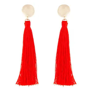 Red Gold Tassel Drop Disc Stud Earrings