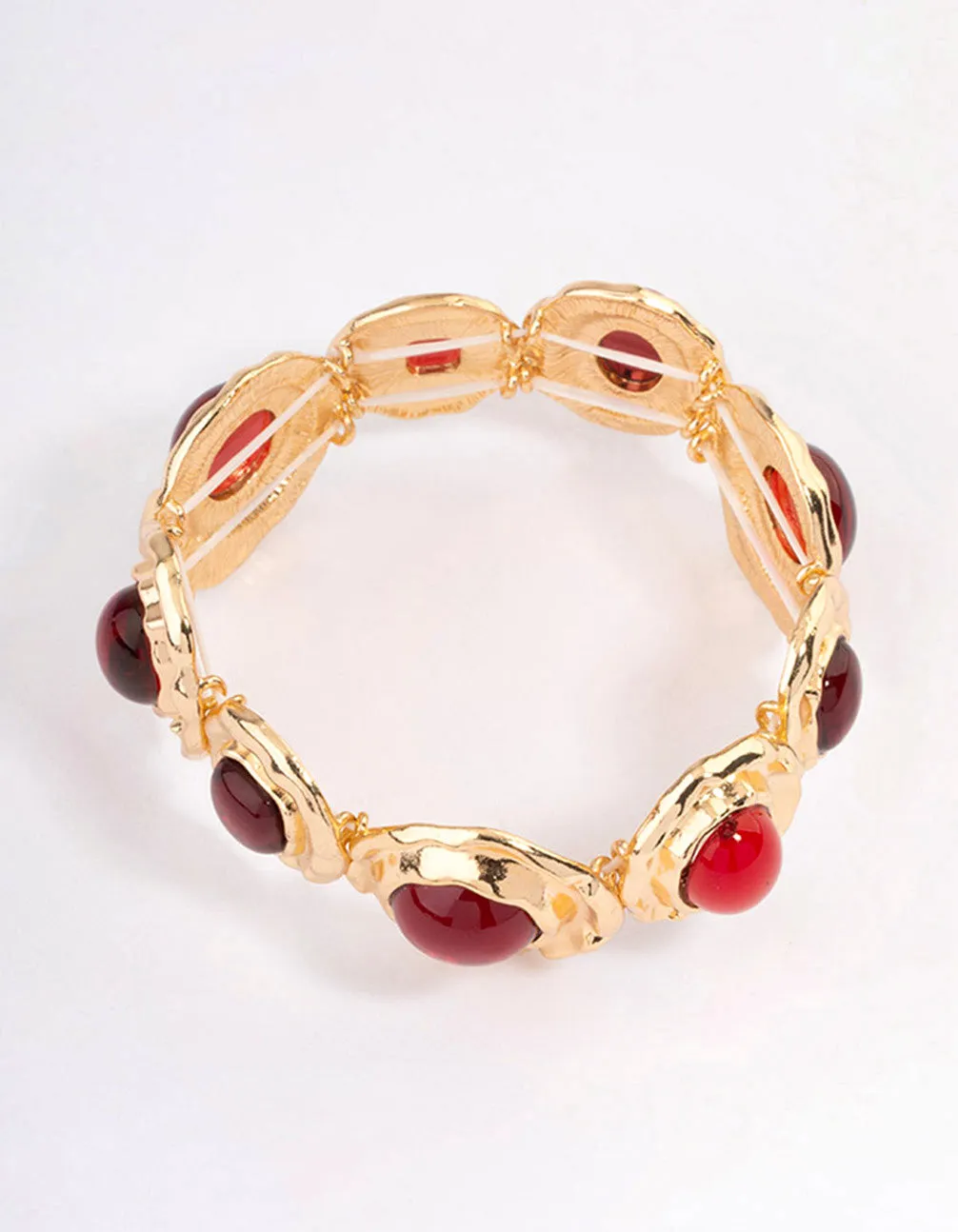 Red Large Hammered Circle Stone Bracelet