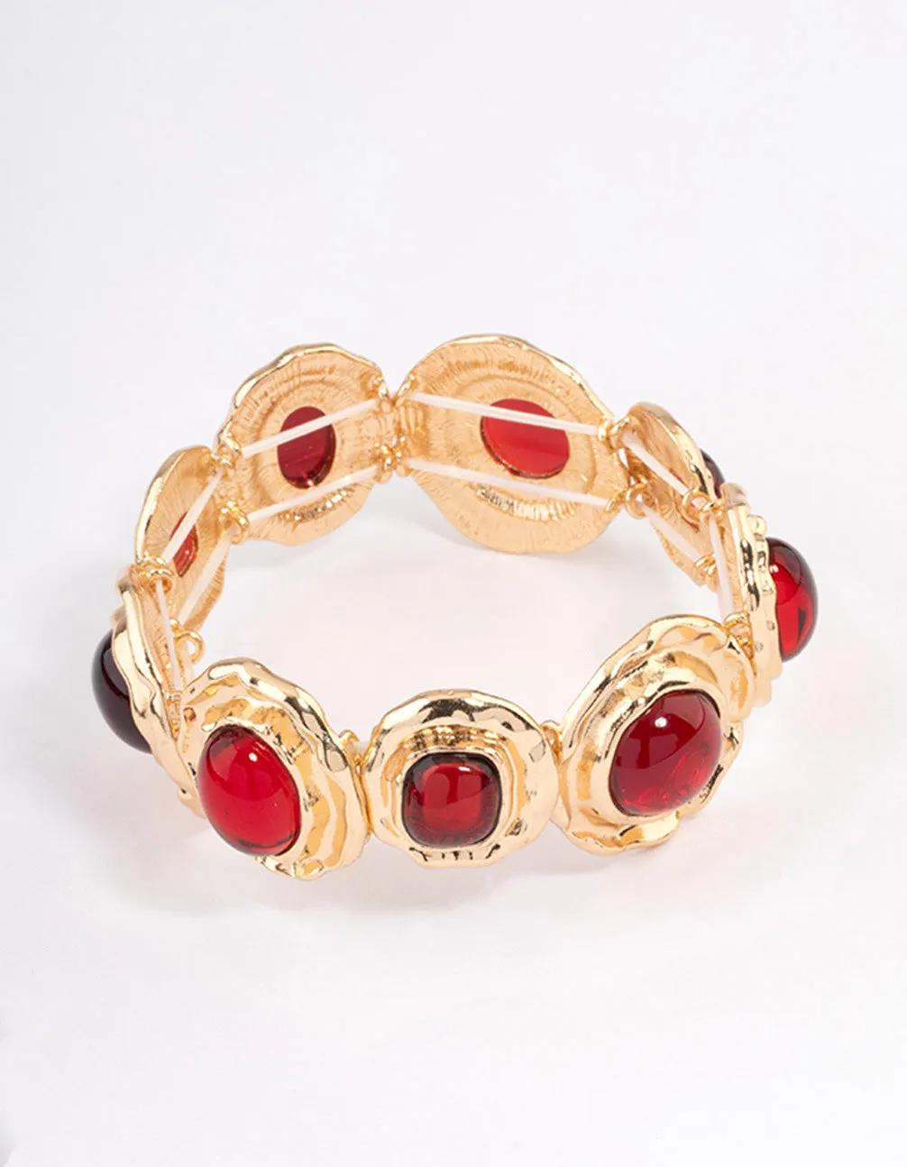 Red Large Hammered Circle Stone Bracelet