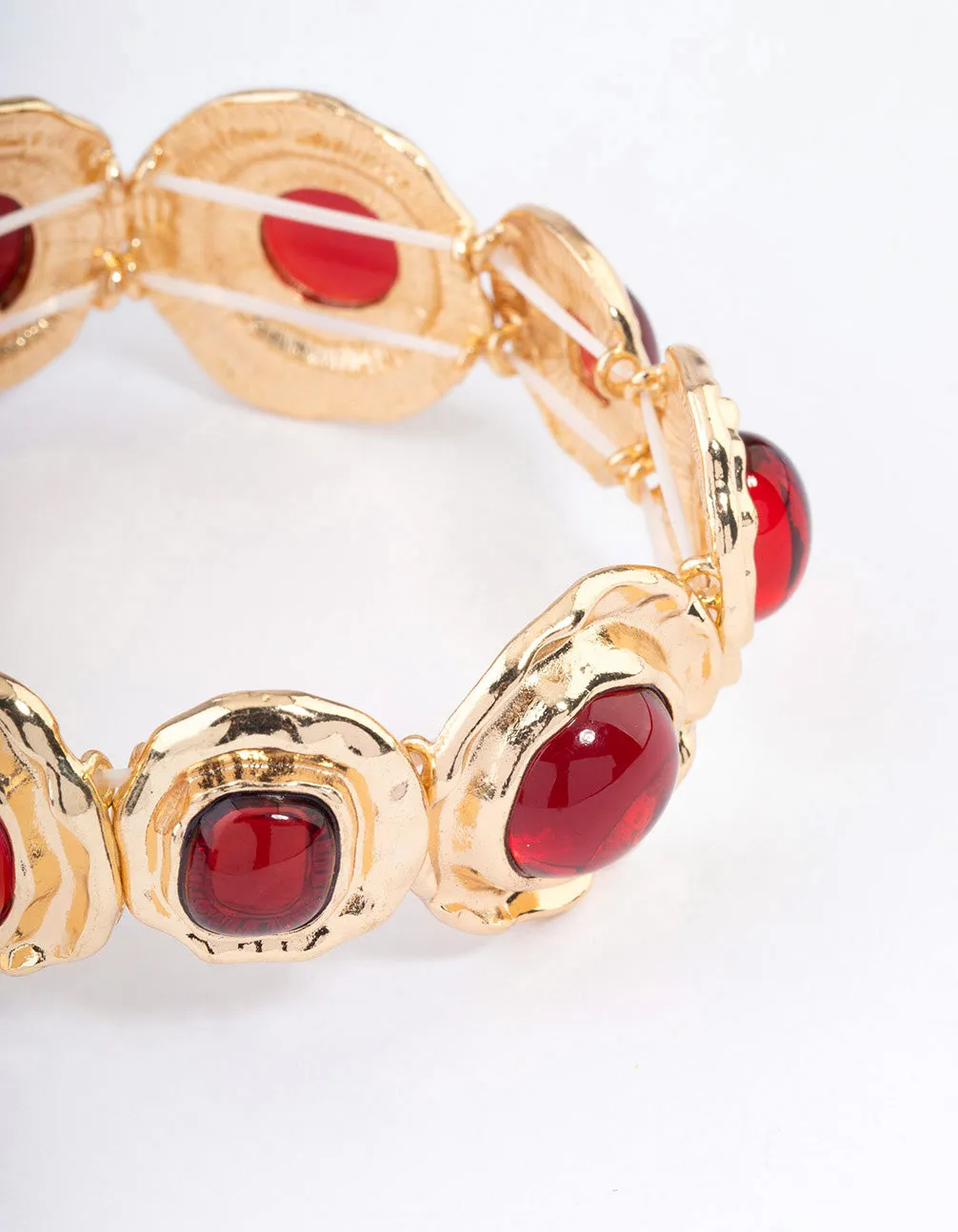 Red Large Hammered Circle Stone Bracelet