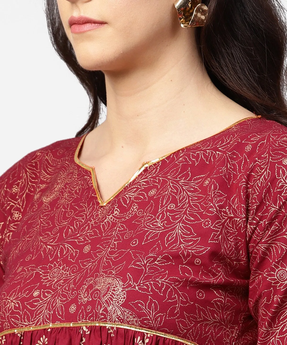 Red Printed Half Sleeve Cotton A-Line Kurta With Sharara