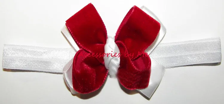 Red White Velvet Satin Bow Headband