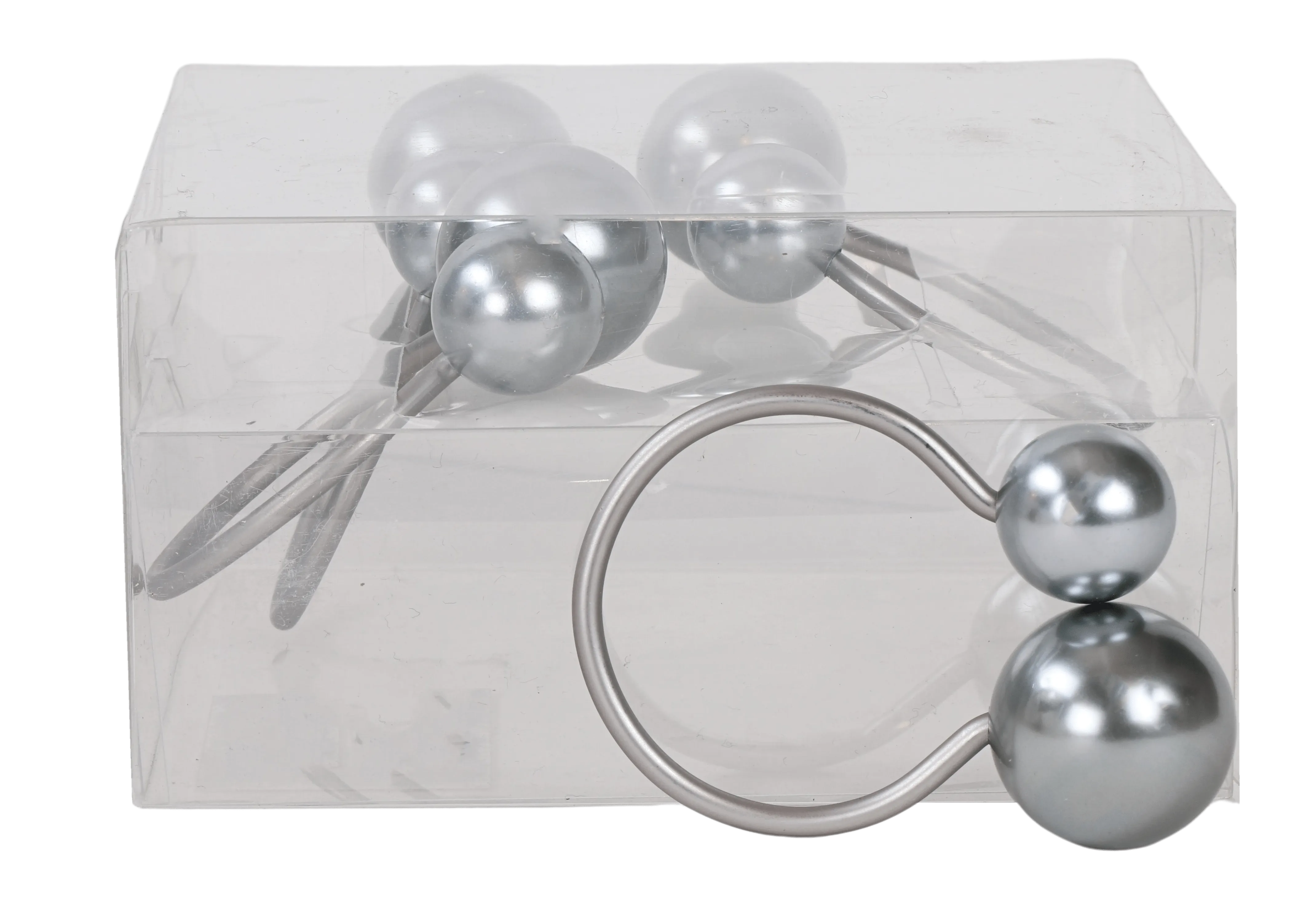 Silver Gray Pearls Napkin Ring set of 4/pvc box,