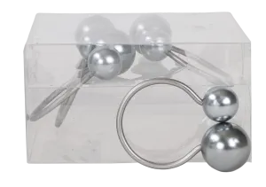 Silver Gray Pearls Napkin Ring set of 4/pvc box,