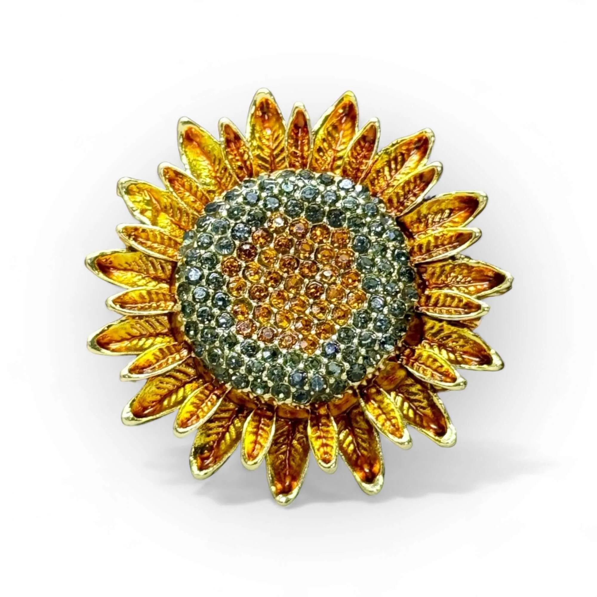 Sparkling Sunflower Gold Tone Brooch