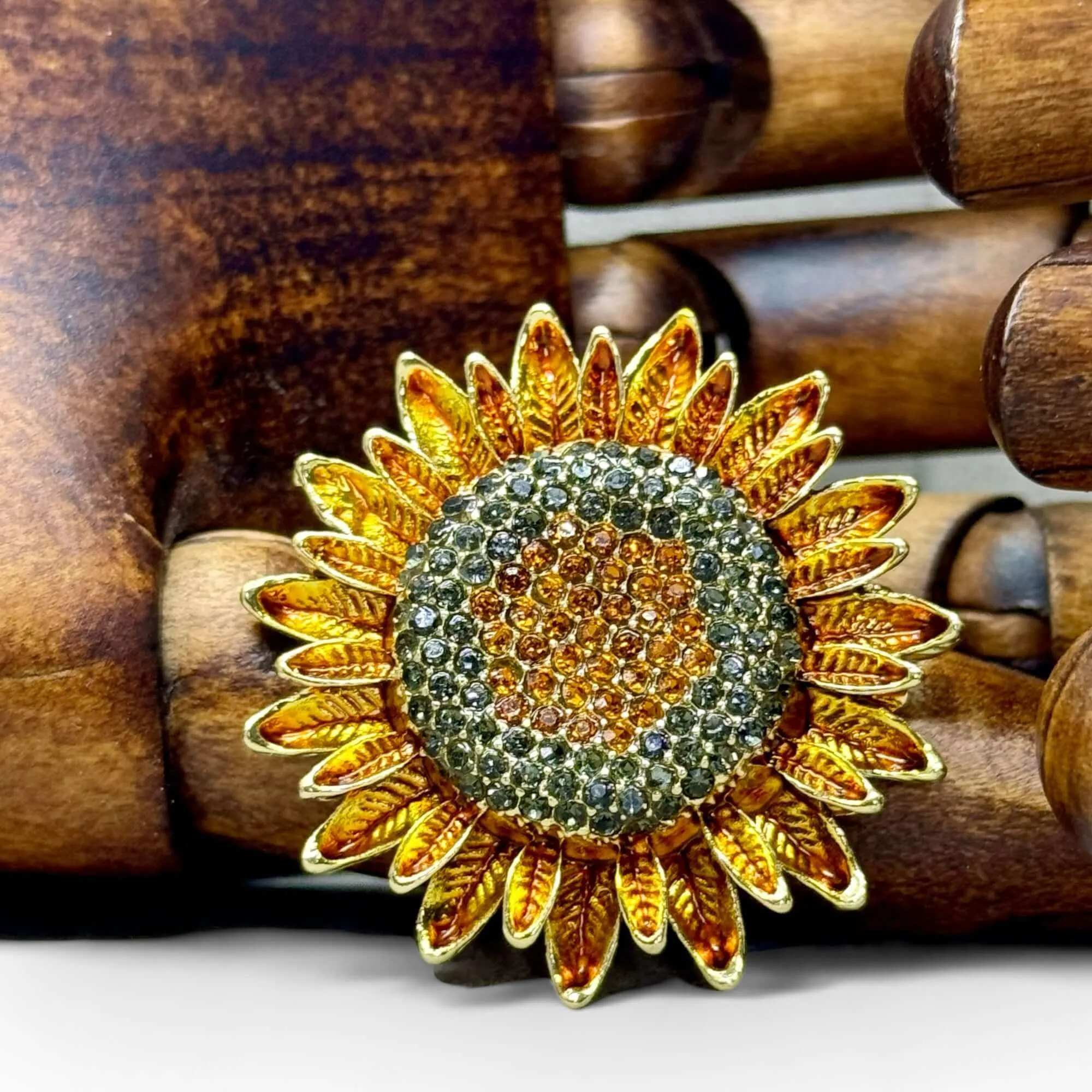 Sparkling Sunflower Gold Tone Brooch