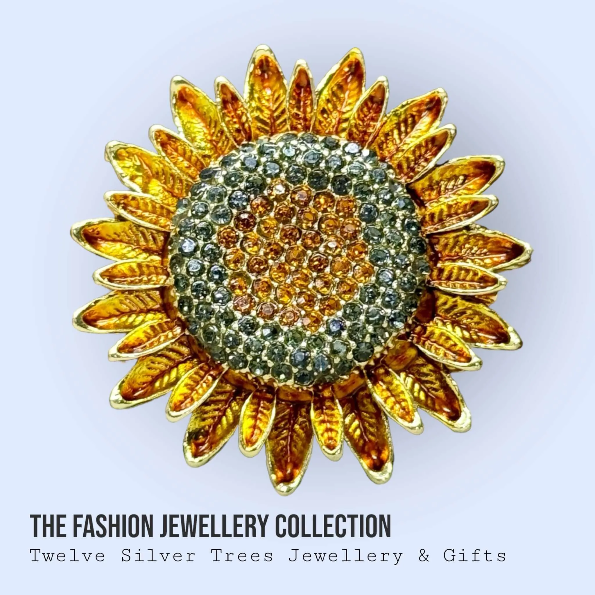 Sparkling Sunflower Gold Tone Brooch